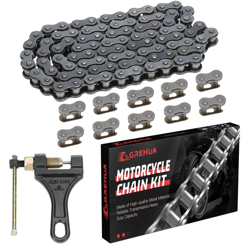 GREHUA Rear Drive 420 Chain 90 Link Chain Breaker with Standard Master Link for BT200X CT200U Trail CT200U-EX TrailMaster MB200 Hensim Baja Warrior MB165 212cc 196cc 6.5Hp Mini Bike Parts Motorcycle - Image 1